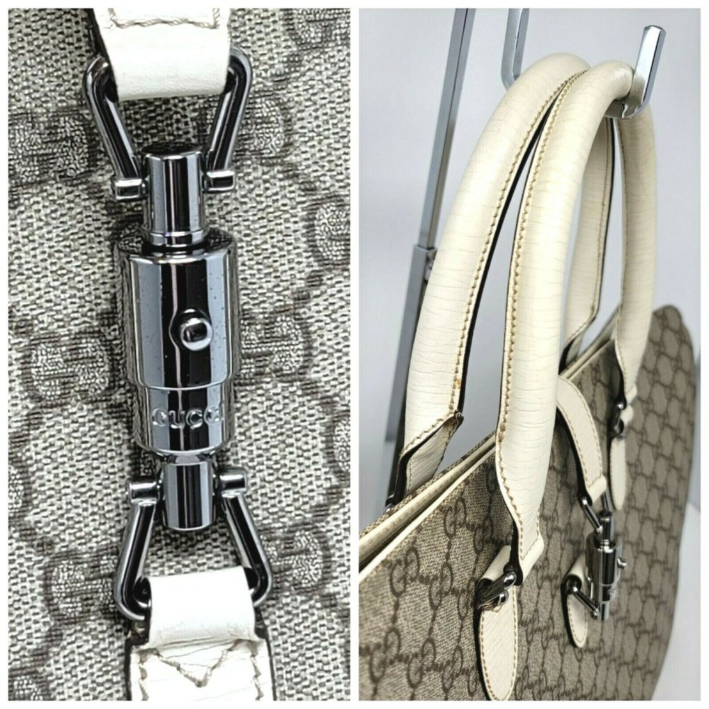 Gucci Jackie GG Supreme Canvas Ivory Leather Large Tote Computer Hand Bag Auth - Picture 4 of 12